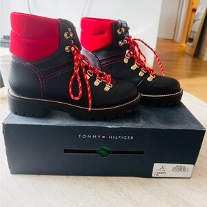 Tommy Hilfiger Black and Red Hiking Boots